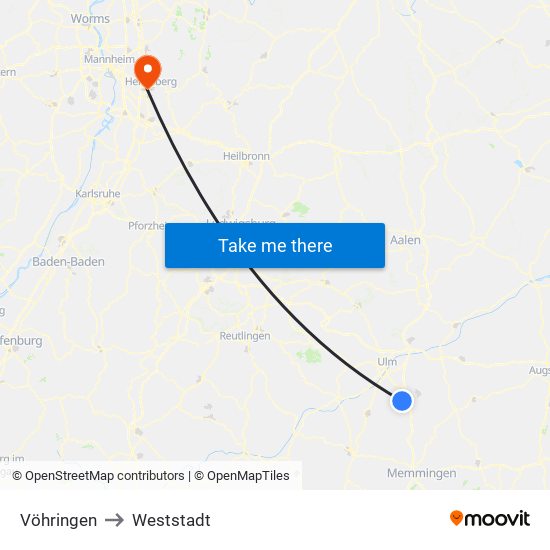 Vöhringen to Weststadt map