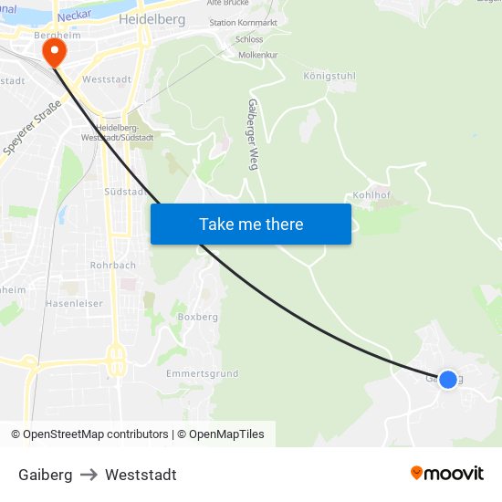 Gaiberg to Weststadt map