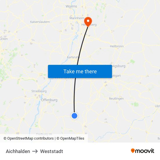 Aichhalden to Weststadt map