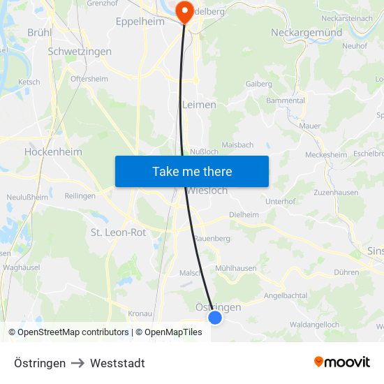 Östringen to Weststadt map