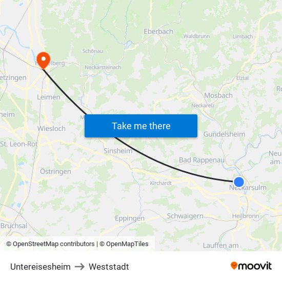 Untereisesheim to Weststadt map