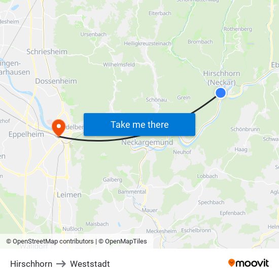 Hirschhorn to Weststadt map