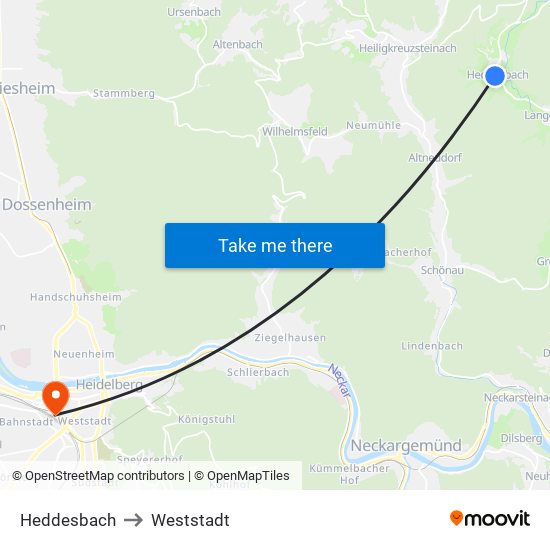 Heddesbach to Weststadt map