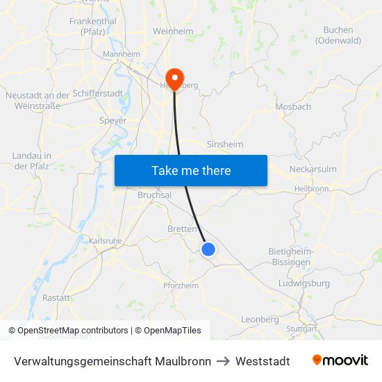 Verwaltungsgemeinschaft Maulbronn to Weststadt map