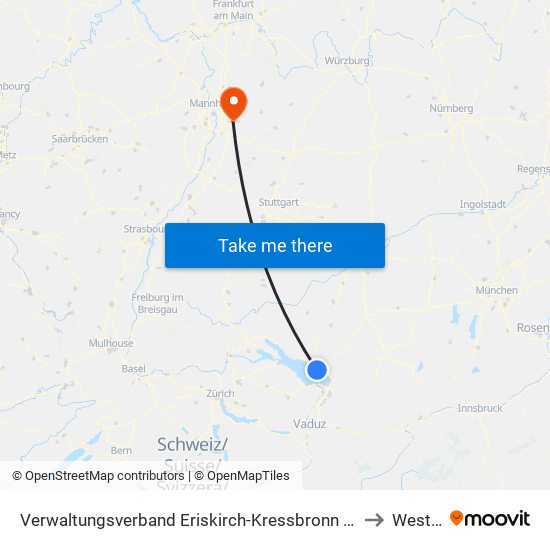 Verwaltungsverband Eriskirch-Kressbronn am Bodensee-Langenargen to Weststadt map