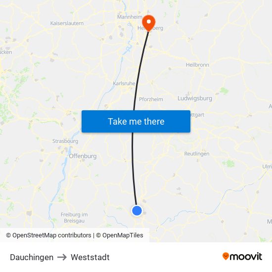 Dauchingen to Weststadt map