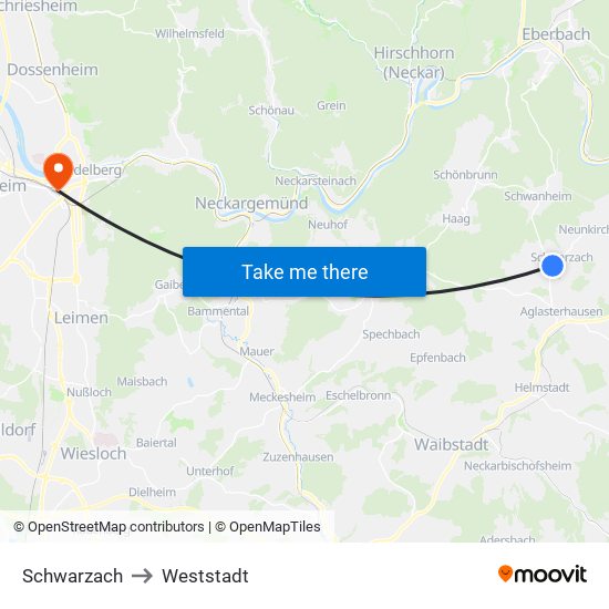 Schwarzach to Weststadt map