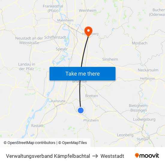 Verwaltungsverband Kämpfelbachtal to Weststadt map