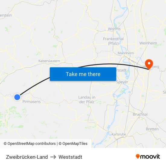 Zweibrücken-Land to Weststadt map