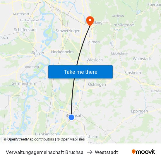 Verwaltungsgemeinschaft Bruchsal to Weststadt map