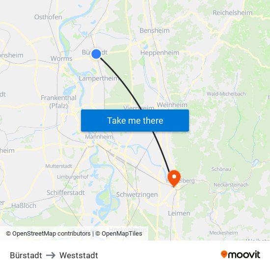 Bürstadt to Weststadt map