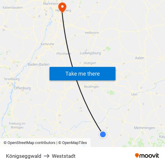 Königseggwald to Weststadt map