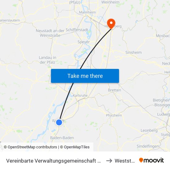 Vereinbarte Verwaltungsgemeinschaft Rastatt to Weststadt map