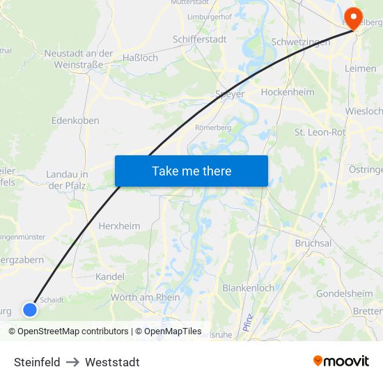 Steinfeld to Weststadt map