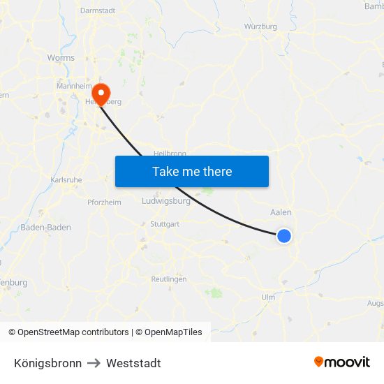 Königsbronn to Weststadt map