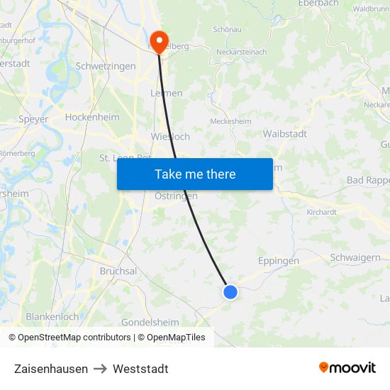 Zaisenhausen to Weststadt map