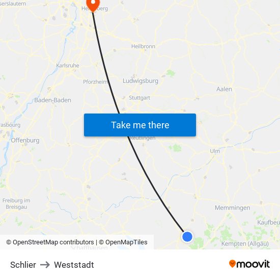 Schlier to Weststadt map