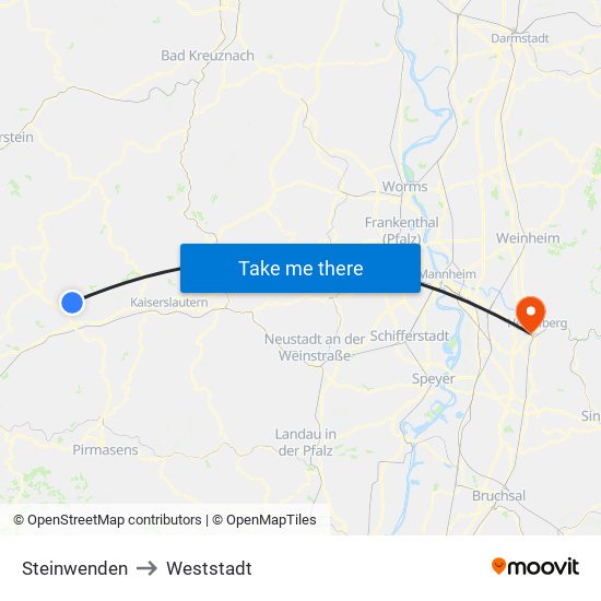 Steinwenden to Weststadt map