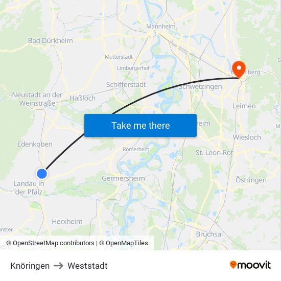 Knöringen to Weststadt map