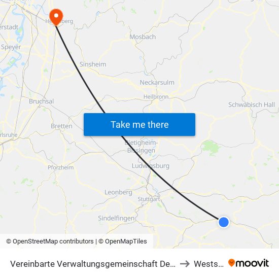 Vereinbarte Verwaltungsgemeinschaft Der Stadt Uhingen to Weststadt map