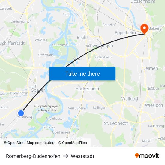 Römerberg-Dudenhofen to Weststadt map