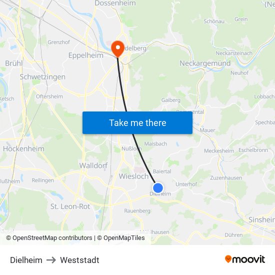 Dielheim to Weststadt map