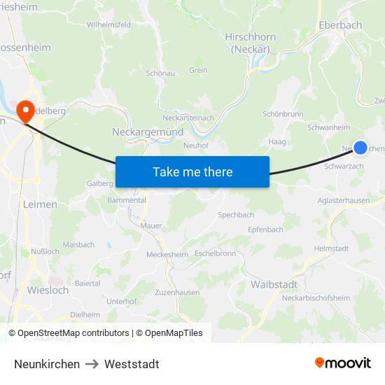 Neunkirchen to Weststadt map