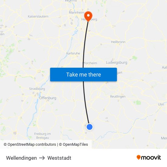 Wellendingen to Weststadt map