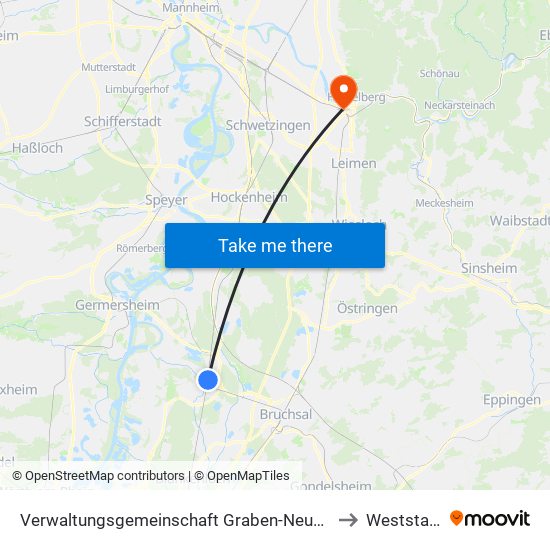 Verwaltungsgemeinschaft Graben-Neudorf to Weststadt map