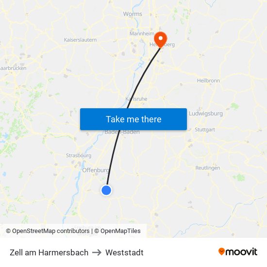 Zell am Harmersbach to Weststadt map