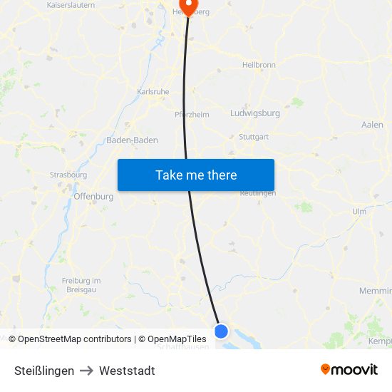 Steißlingen to Weststadt map