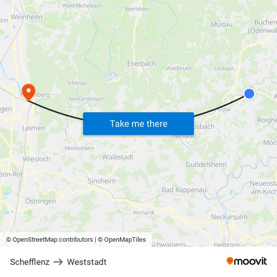 Schefflenz to Weststadt map