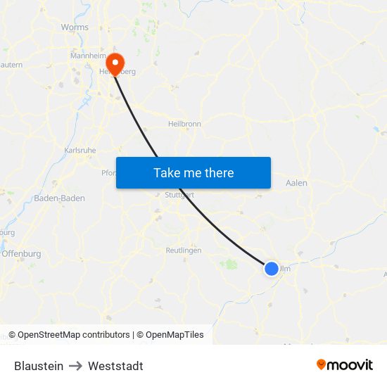 Blaustein to Weststadt map
