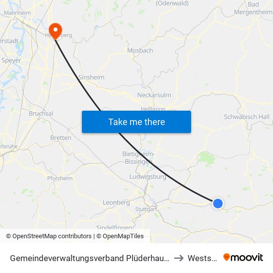 Gemeindeverwaltungsverband Plüderhausen-Urbach to Weststadt map