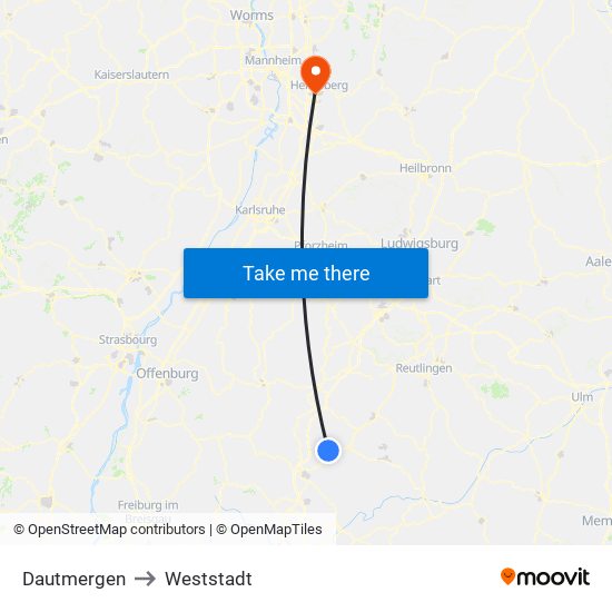 Dautmergen to Weststadt map