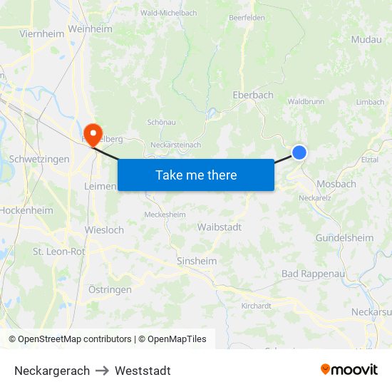 Neckargerach to Weststadt map