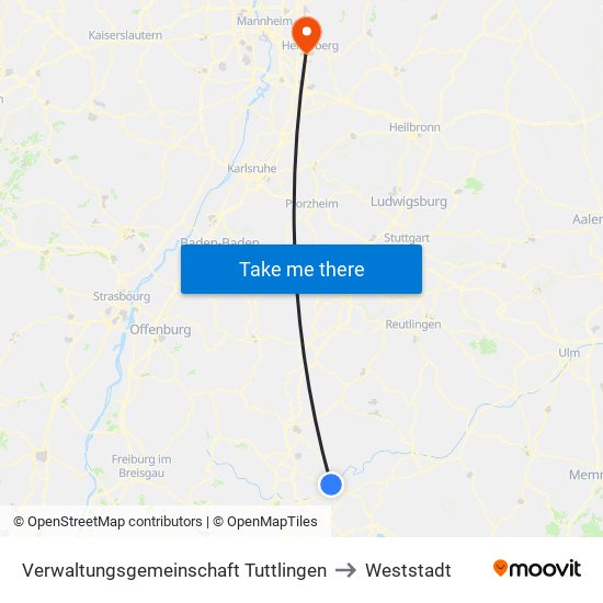 Verwaltungsgemeinschaft Tuttlingen to Weststadt map