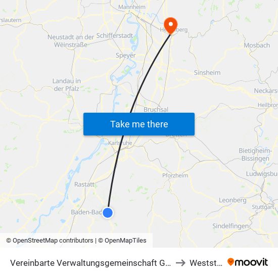 Vereinbarte Verwaltungsgemeinschaft Gernsbach to Weststadt map