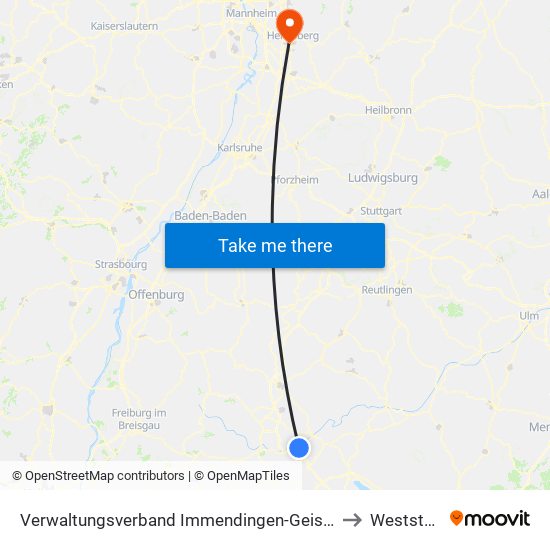 Verwaltungsverband Immendingen-Geisingen to Weststadt map