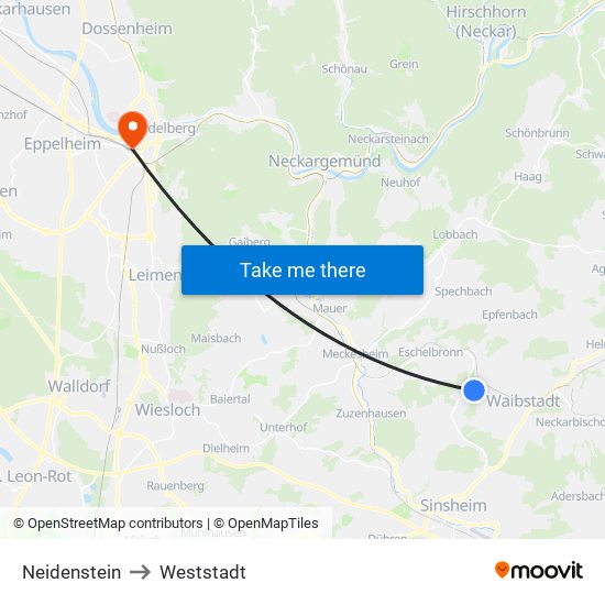 Neidenstein to Weststadt map