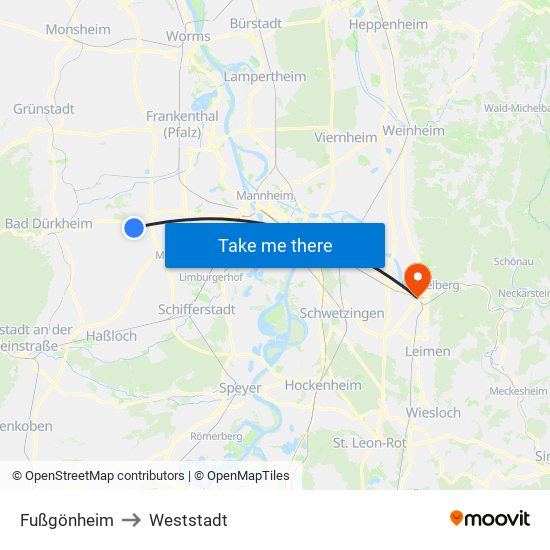 Fußgönheim to Weststadt map