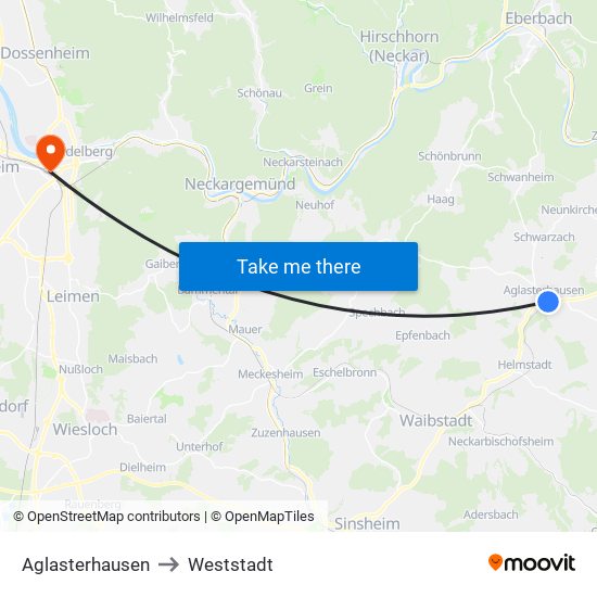 Aglasterhausen to Weststadt map