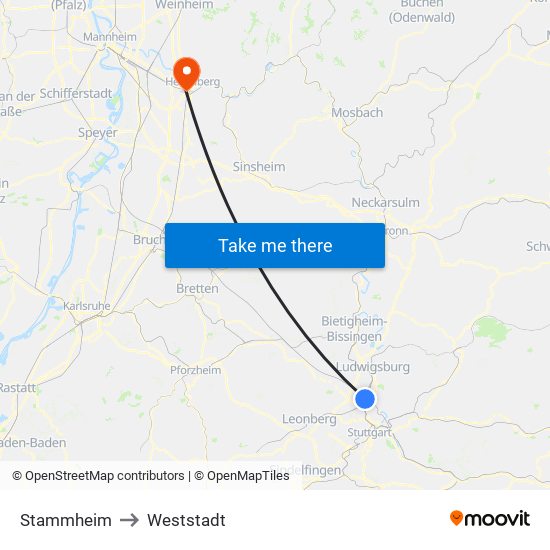 Stammheim to Weststadt map