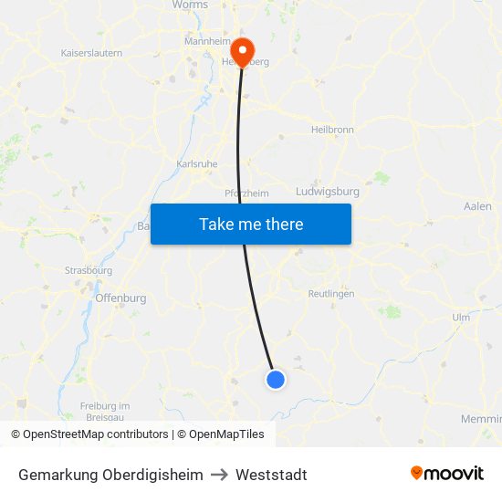 Gemarkung Oberdigisheim to Weststadt map