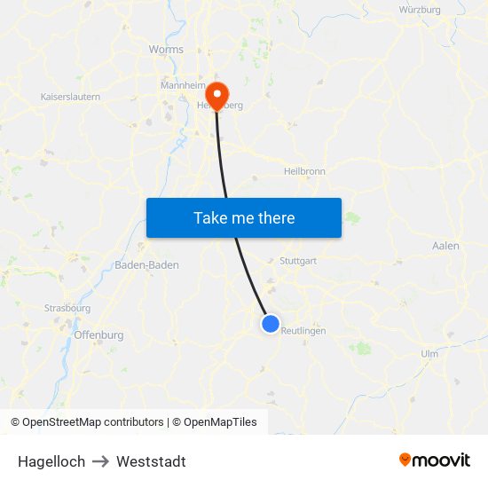 Hagelloch to Weststadt map