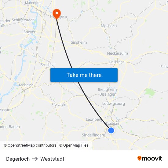 Degerloch to Weststadt map