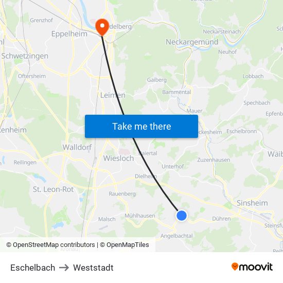 Eschelbach to Weststadt map