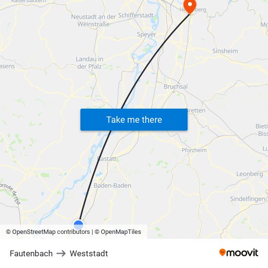 Fautenbach to Weststadt map