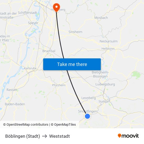 Böblingen (Stadt) to Weststadt map