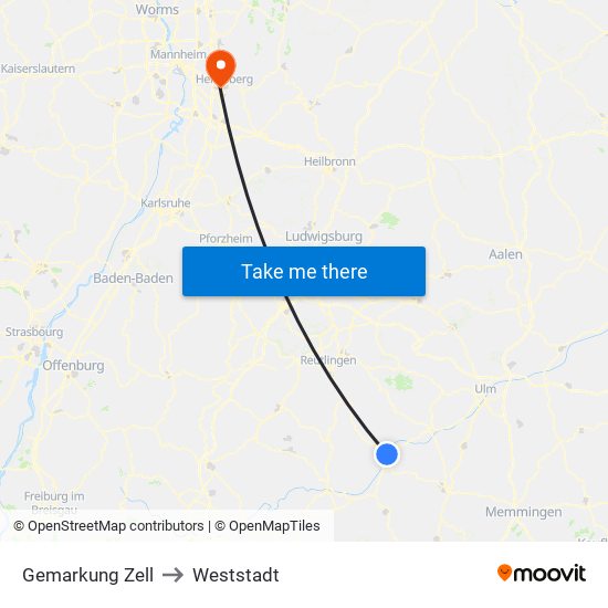 Gemarkung Zell to Weststadt map